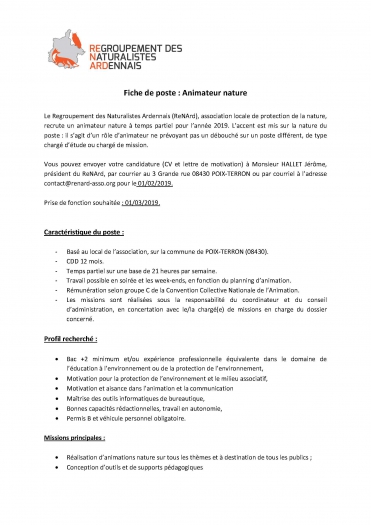 Fiche poste animateur 2019 Page 1