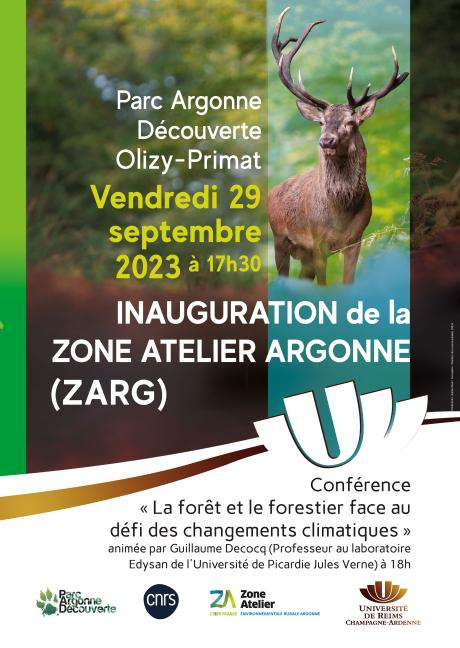 Affiche inauguration ZARG avec les infos de l'article et une photo de cerf